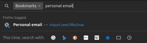 A screenshot of searching bookmarks using the Firefox address bar