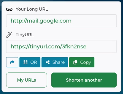 A screenshot of creating a short URL on tinyurl.com